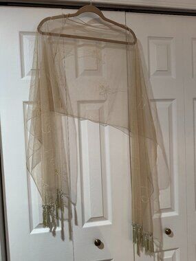 Beige/Blush Sequin Beaded Scarf Shawl Wrap w/ Tassel Trim-Elegant & Sparkling